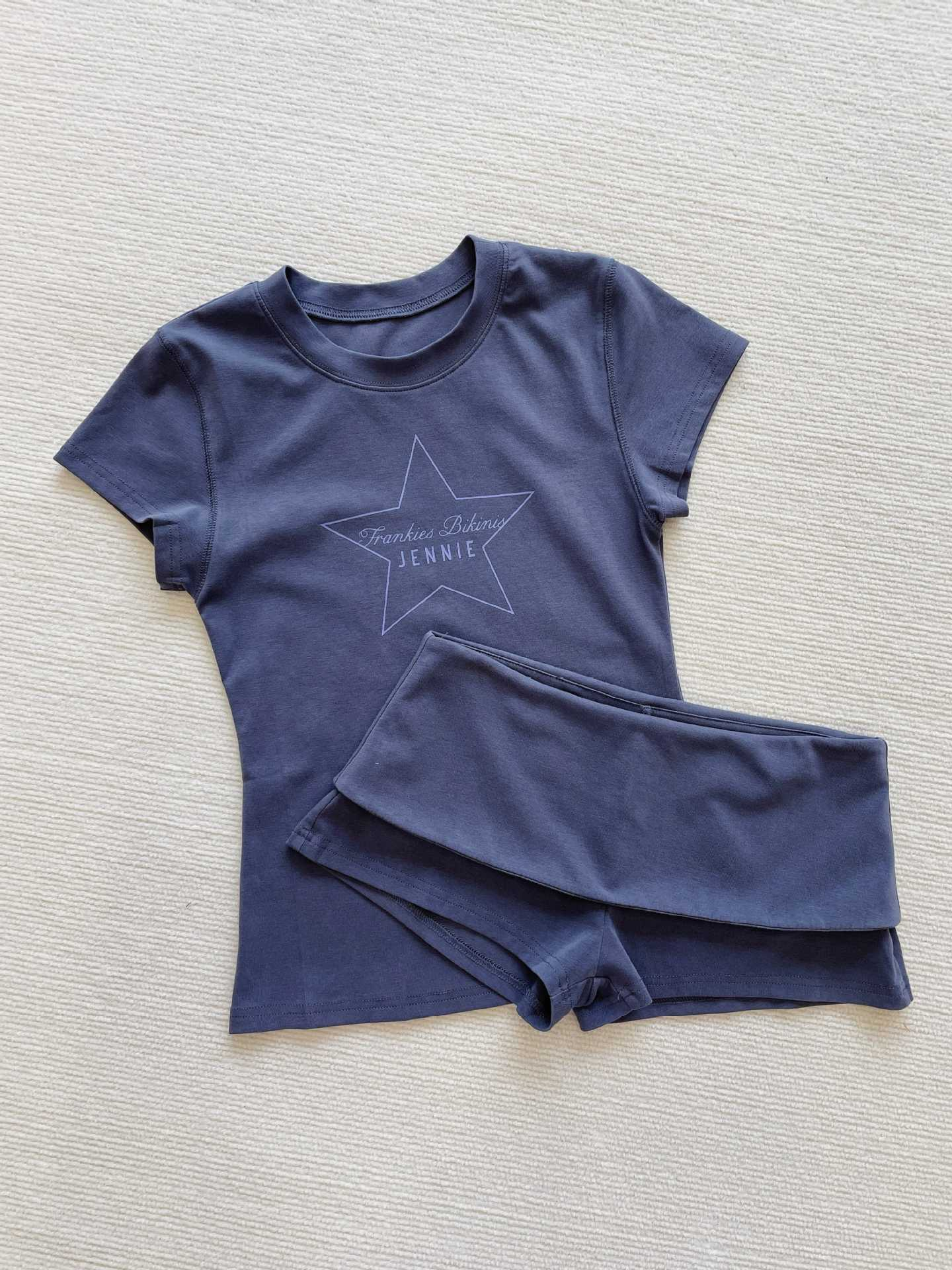 Blackpink Jennie Inspired Frankies Bikinis Star Print Cotton Tee & Short Set