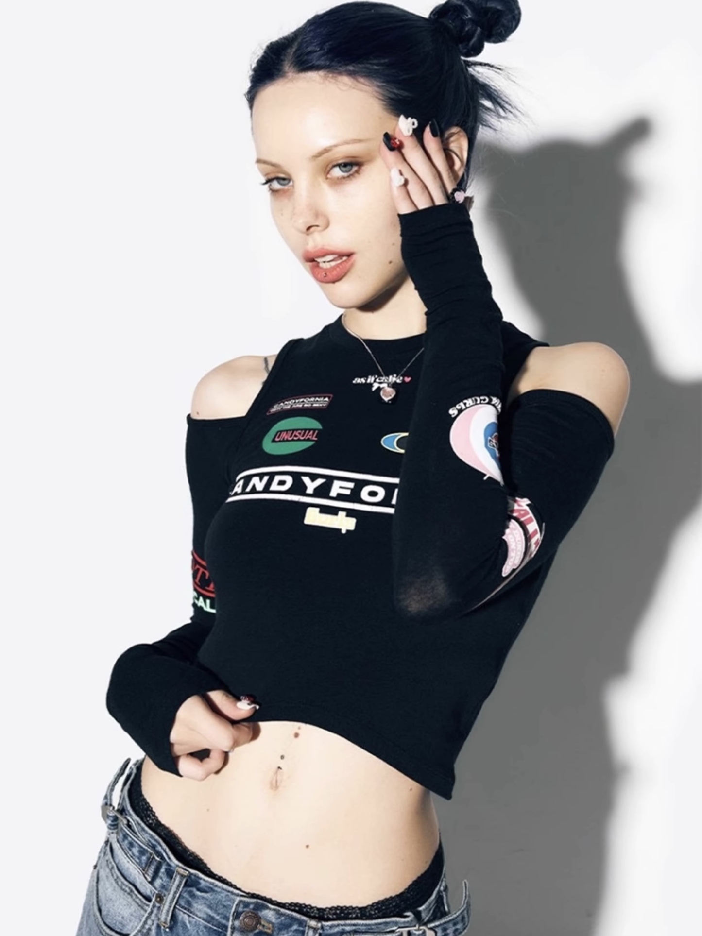 Strapless slim fit long sleeve T-shirt-Aespa Ningning