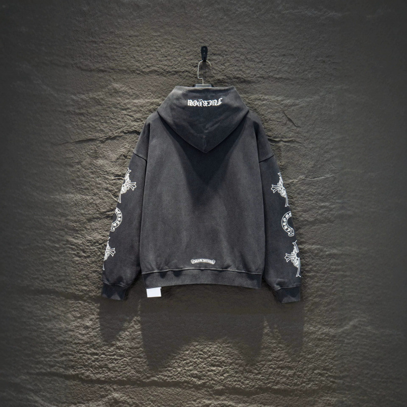 Stray kids Bangchan Inspired Chrome Hearts Style Vintage Wash Cross Zip Hoodie-straykids