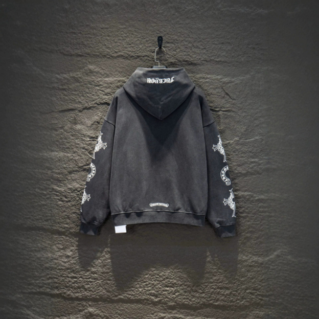Stray kids Bangchan Inspired Chrome Hearts Style Vintage Wash Cross Zip Hoodie-straykids