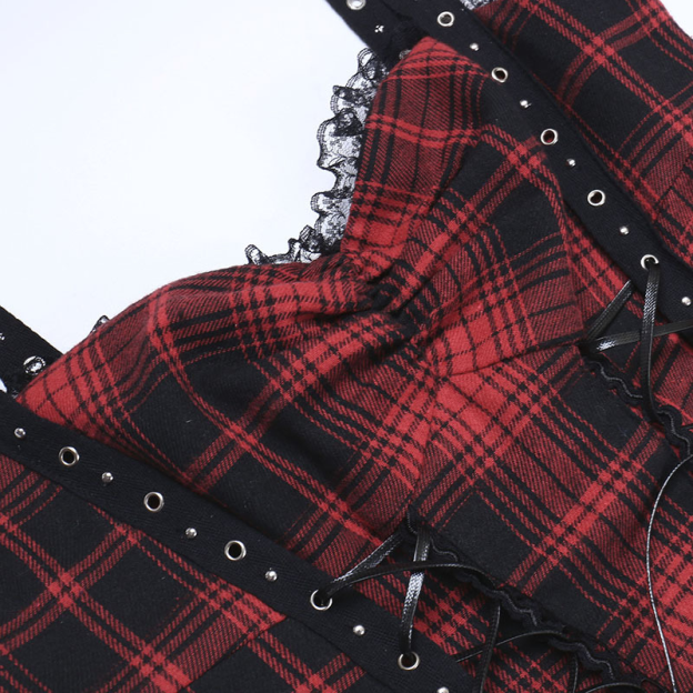 Red Plaid Lace Tube Dress-Straykids concert outfitidea for STAY