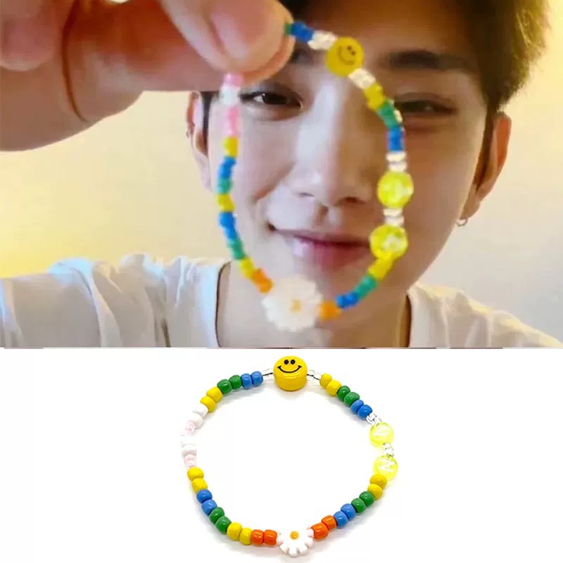 SEVENTEEN Joshua Colorful Beaded Smiley Daisy Sunflower Handmade  Bracelet
