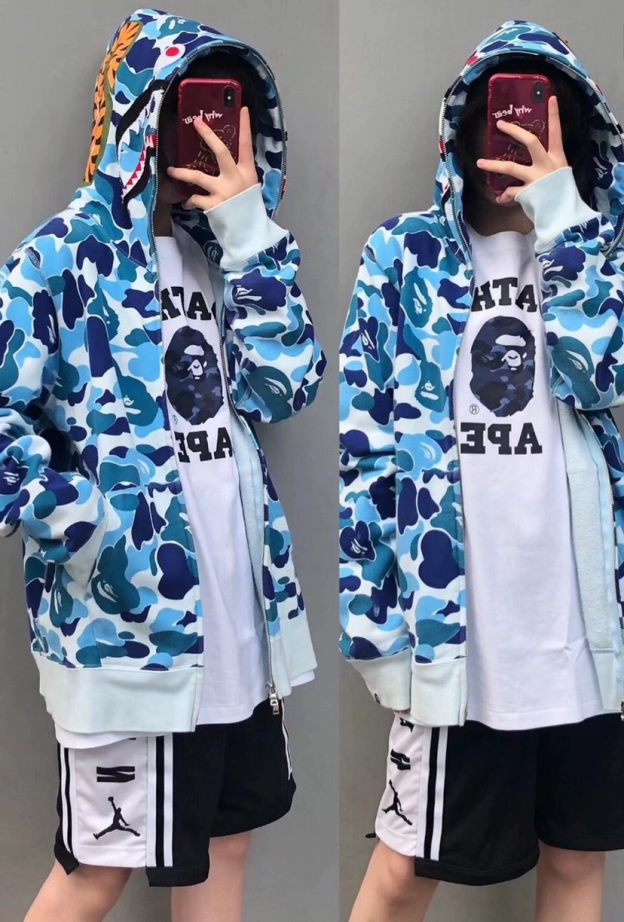 Enhypen Sunoo Inspired BAPE Blue Camo Shark Full Zip Hoodie 
