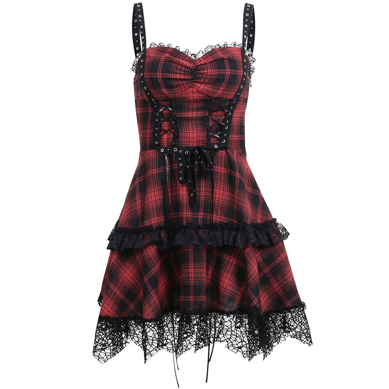 Red Plaid Lace Tube Dress-Straykids concert outfitidea for STAY