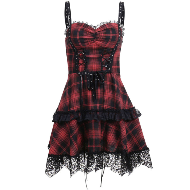 Red Plaid Lace Tube Dress-Straykids concert outfitidea for STAY