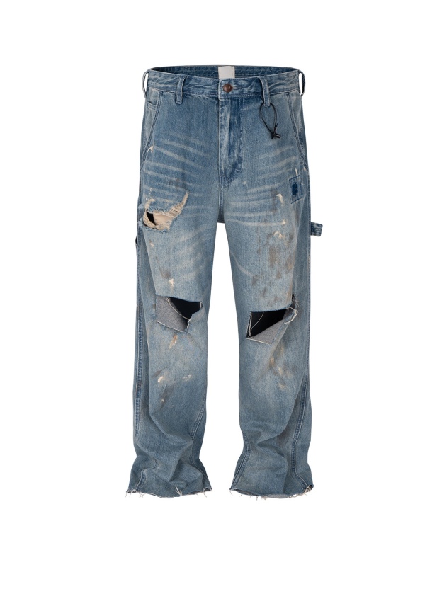 ENHYPEN NIKI  inspired Destroyed  Washed White Patchwork Spray Paint Blue Denim Jeans pants-NI-KI