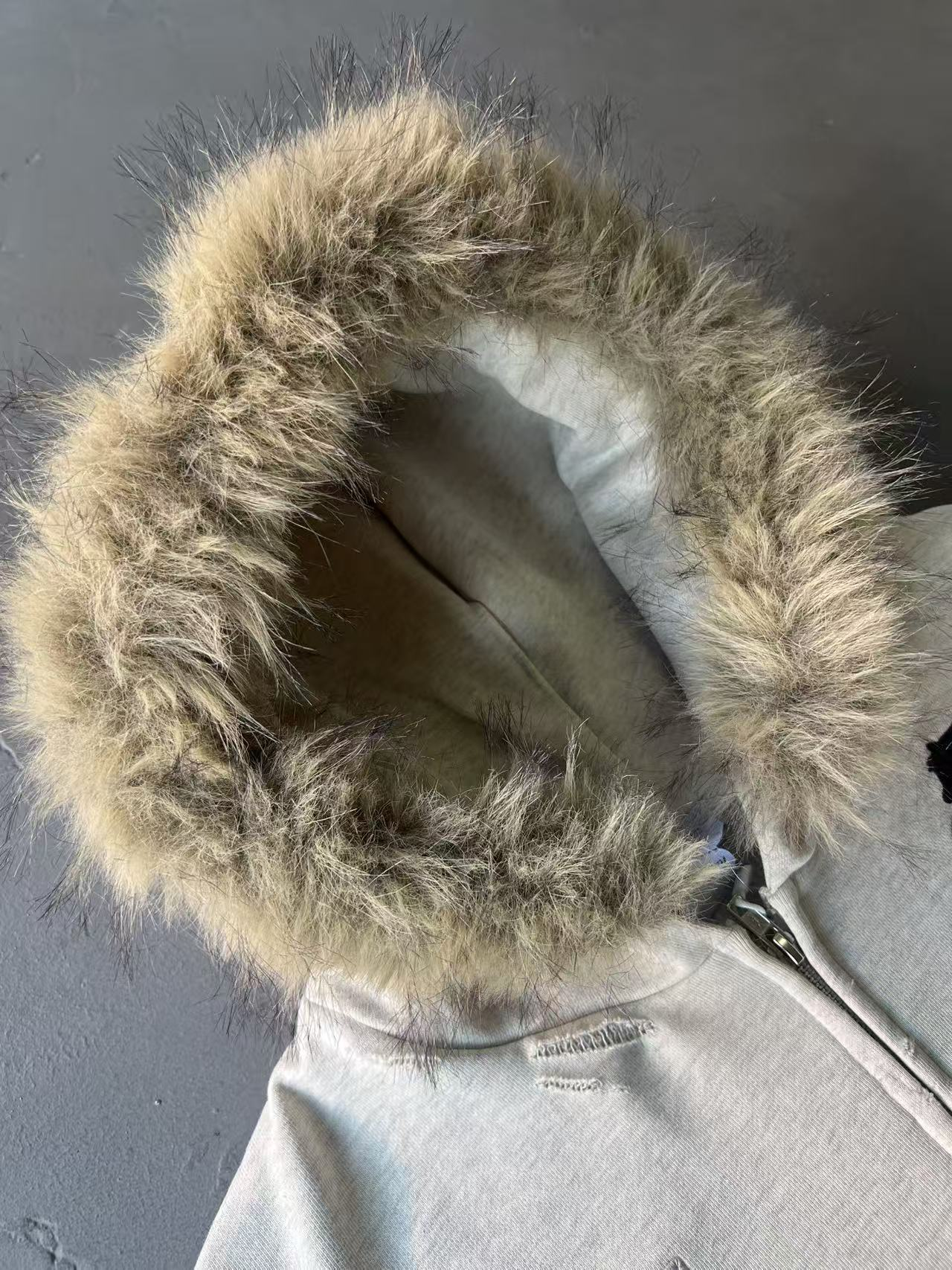 Aespa Ningning Inspired Fur Collar Horse Embroidered Zip-Up Hoodie