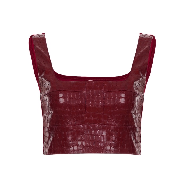 Jennie Coachella Inspired Red Croc-Embossed Top & Lace Skirt Set