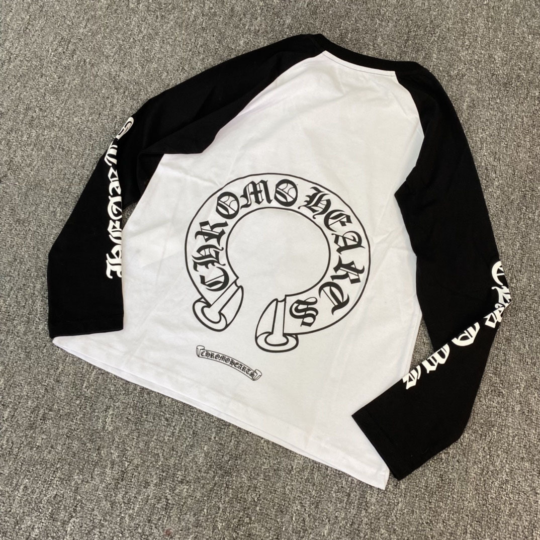Straykids Hyunjin Inspired Chrome Hearts Style Horseshoe Neck Logo Long Sleeve Shirt-stray kids