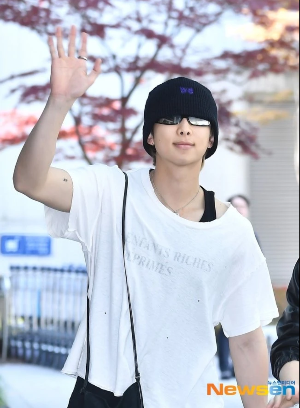 BTS RM Inspired ERD White Logo Print Distressed T-Shirt