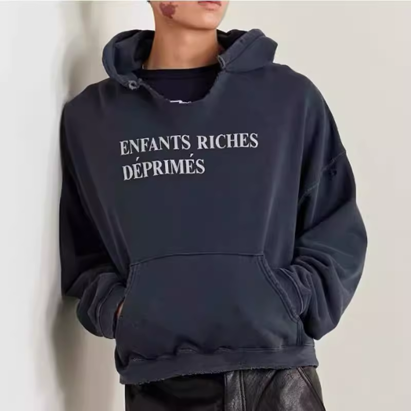 Vintage Distressed Split Neckline Inspired Oversized Hoodie