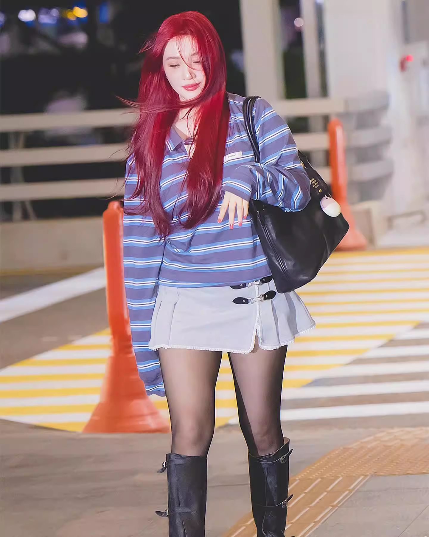 Red Velvet Joy Grey Lace Trimmed Pleated Mini Skirt