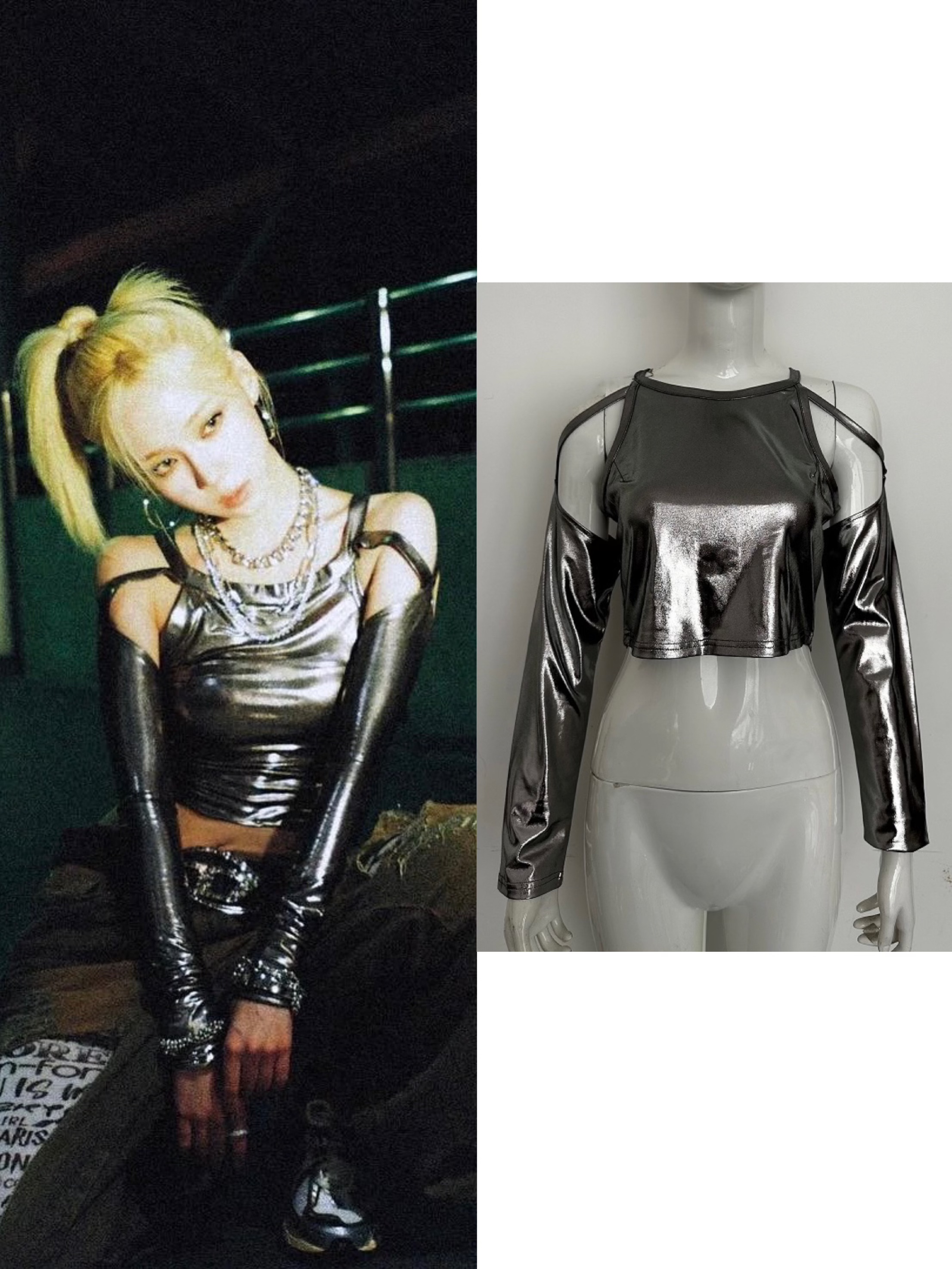 Aespa Inspired Silver Crop Top - Supernova Stage Outfit