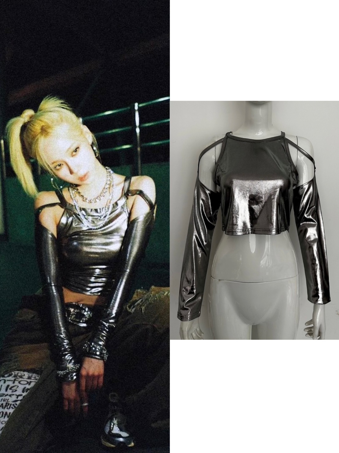 Aespa Inspired Silver Crop Top - Supernova Stage Outfit
