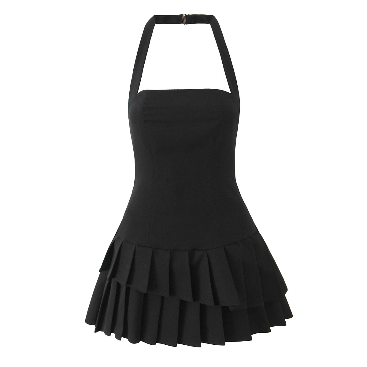 Hanging Neck Sleeveless Backless Pleated Dress-Outfitidea For Blinks BLACKPINK-Inspired Fashion