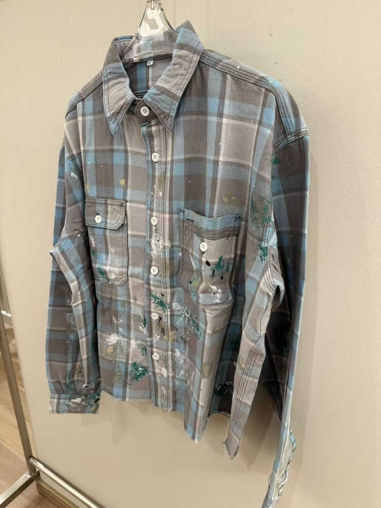 Cortis Juhoon Inspired Paint Splatter Plaid Shirt Jacket