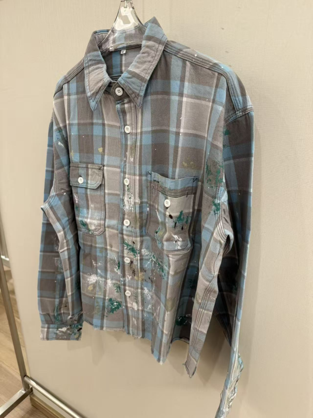Cortis Juhoon Inspired Paint Splatter Plaid Shirt Jacket