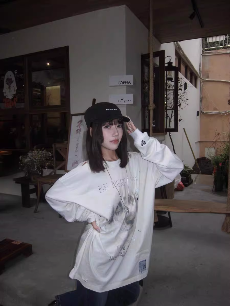 Cortis Martin Inspired Dalmatian Print Distressed Long Sleeve Tee