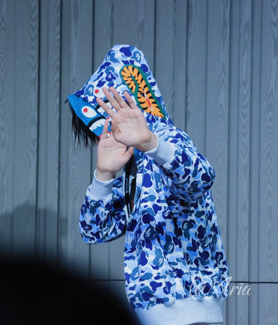 Enhypen Sunoo&ZB1 Yujin&Lngshot Louis Inspired BAPE Blue Camo Shark Full Zip Hoodie 