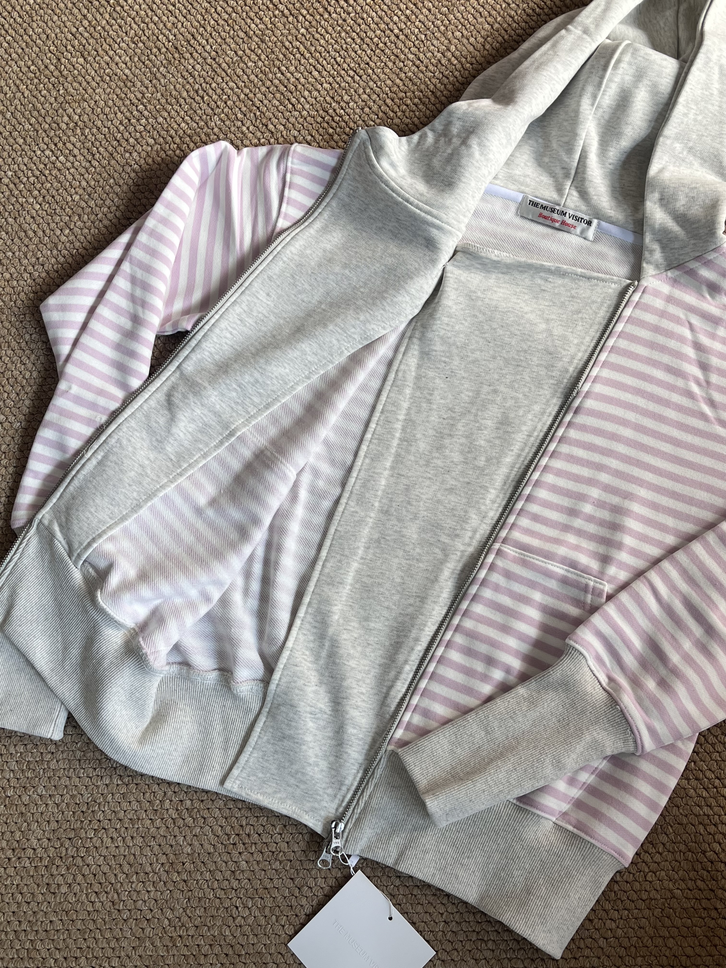 ILLIT Moka Inspired Asymmetric Zip Striped Hooded Sweatshirt Jacket