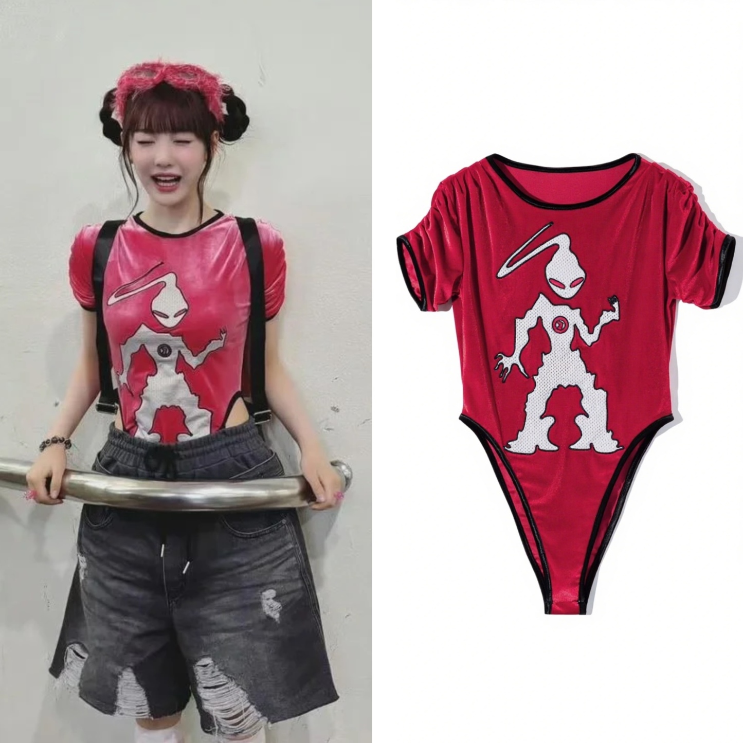 Aespa Ningning Supernova Stage Inspired Alien Velvet Bodysuit