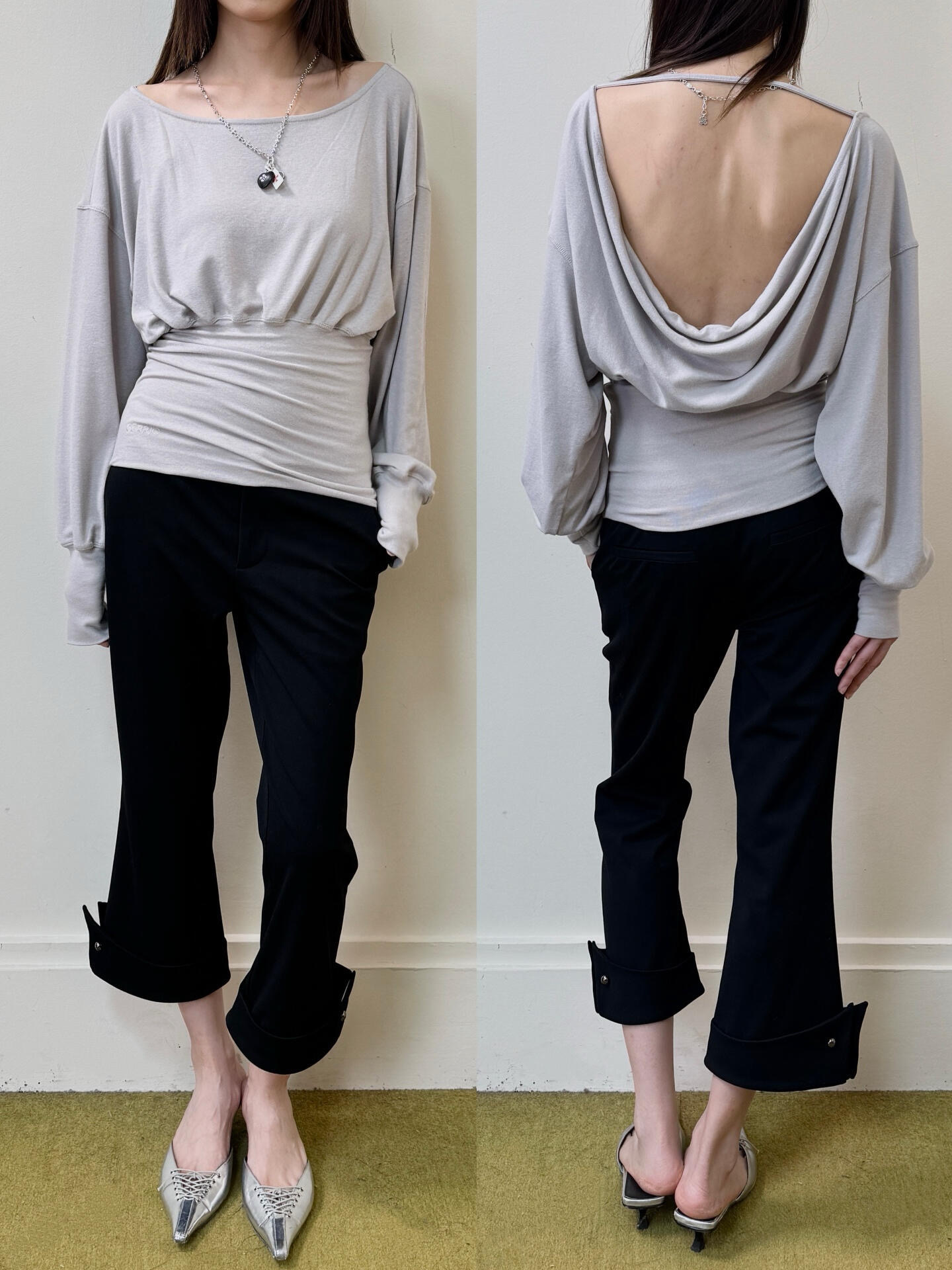 Blackpink Jennie Inspired Draped Back Long Sleeve Top