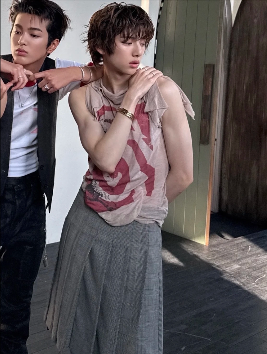 Cortis Juhoon Inspired Vivienne Westwood Style Swirl Faun Print Crinkled Top 