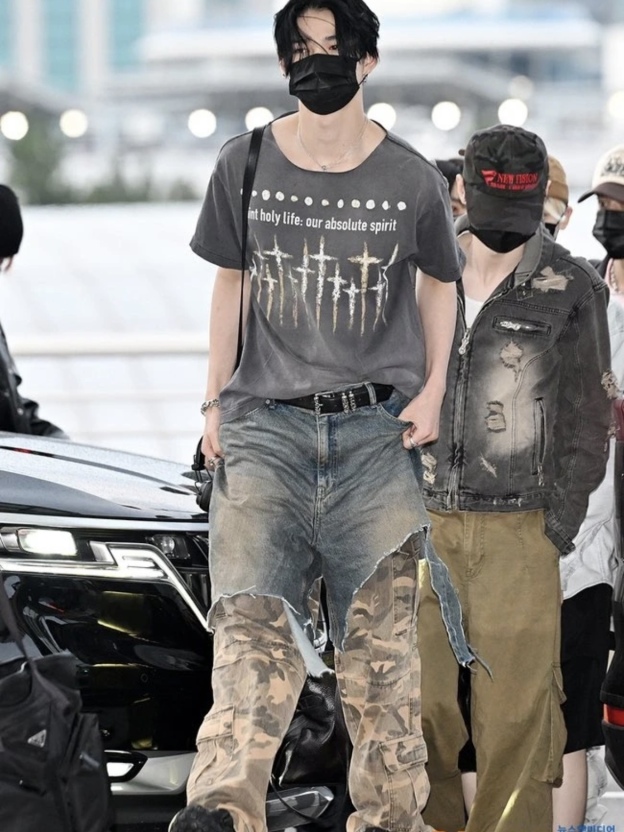 ENHYPEN Niki Inspired Patchwork Camo Cargo Pants