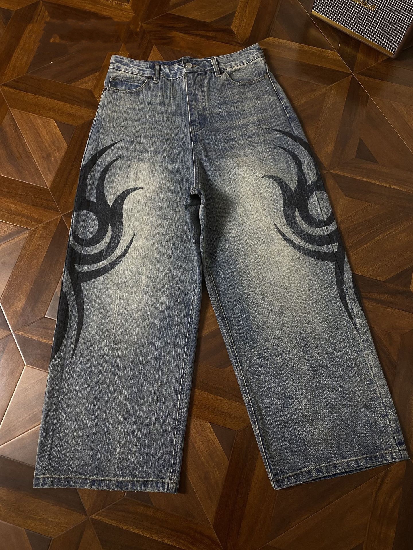 TXT Yeonjun Inspired Flame Print Wide Leg Pants