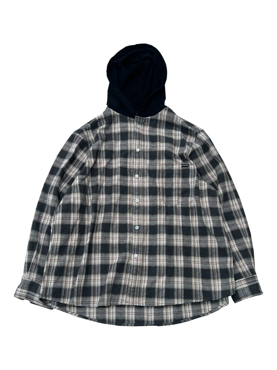 Cotris Martin Inspired Oversized Hooded Plaid Button-Down Shirt