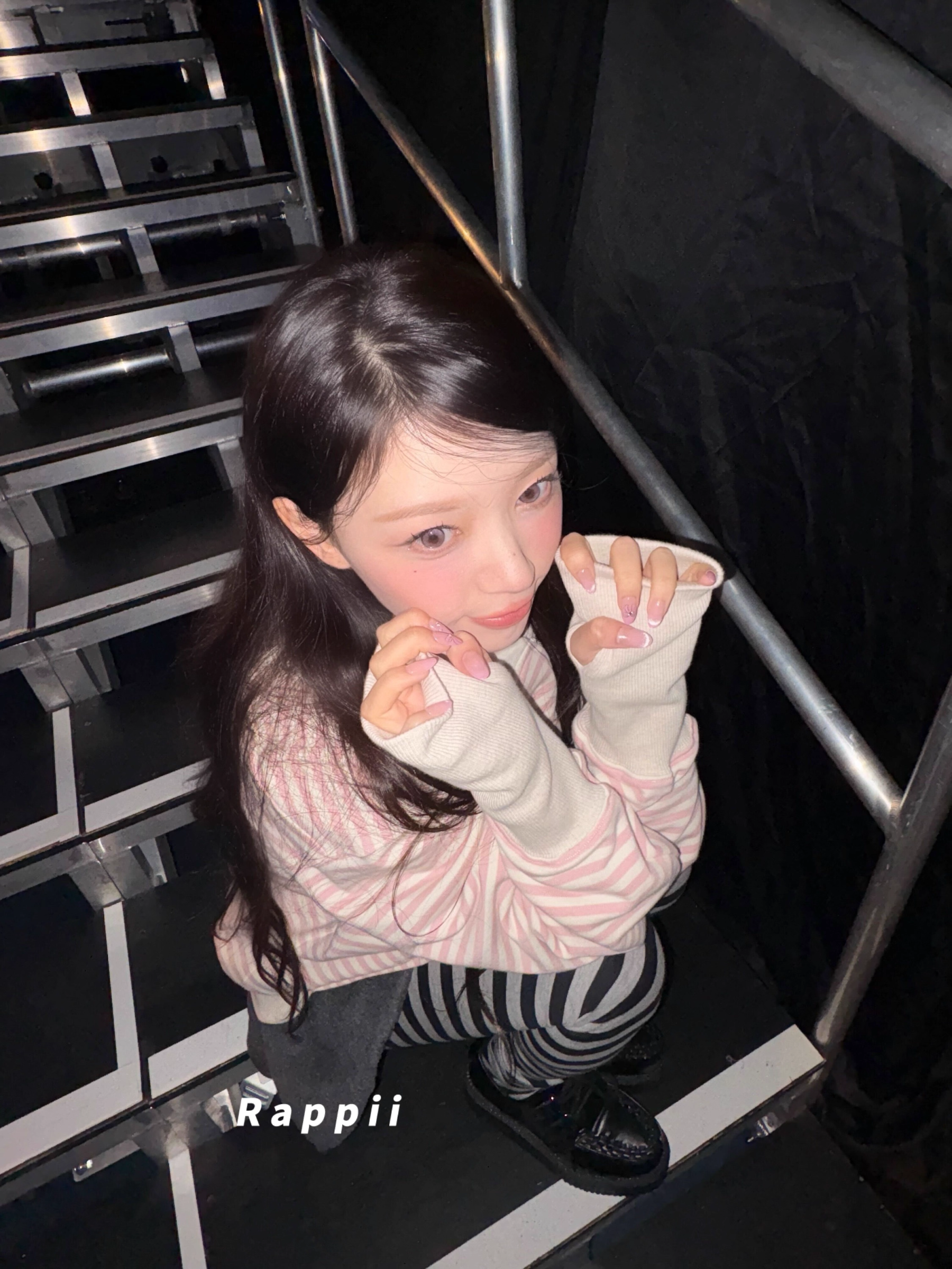 ILLIT Moka Inspired Asymmetric Zip Striped Hooded Sweatshirt Jacket