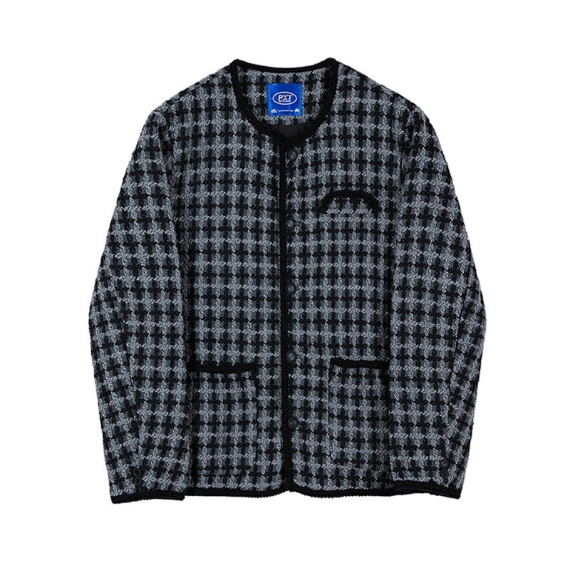 ATEEZ Seonghwa Inspired Grey Tweed Plaid Loose Jacket