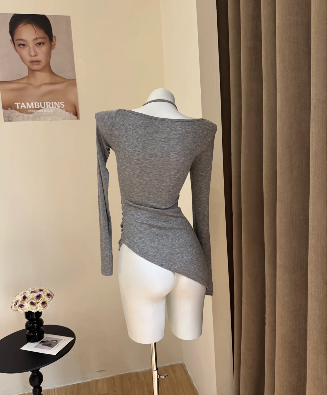 IVE Wonyoung Inspired Halter Cutout Ruched Long Tunic Top