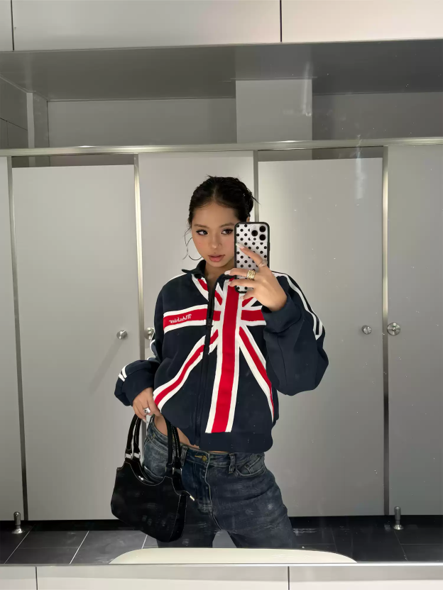 Lngshot Woojin Inspired Union Jack British Flag Striped Zip Up Track Jacket