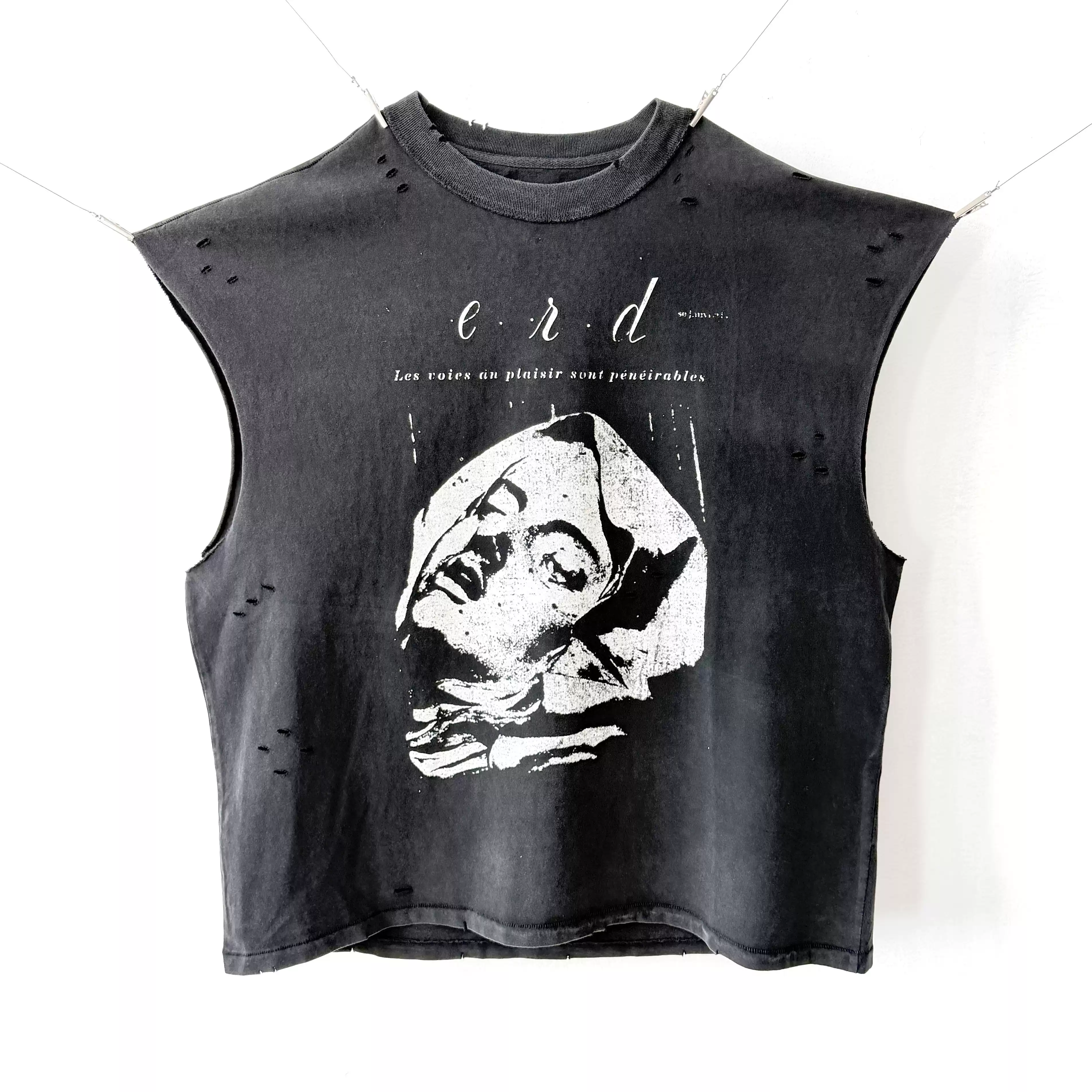 Enhypen Niki Inspired ERD Nun Print Distressed Cropped Sleeveless Tank Top-NI-KI