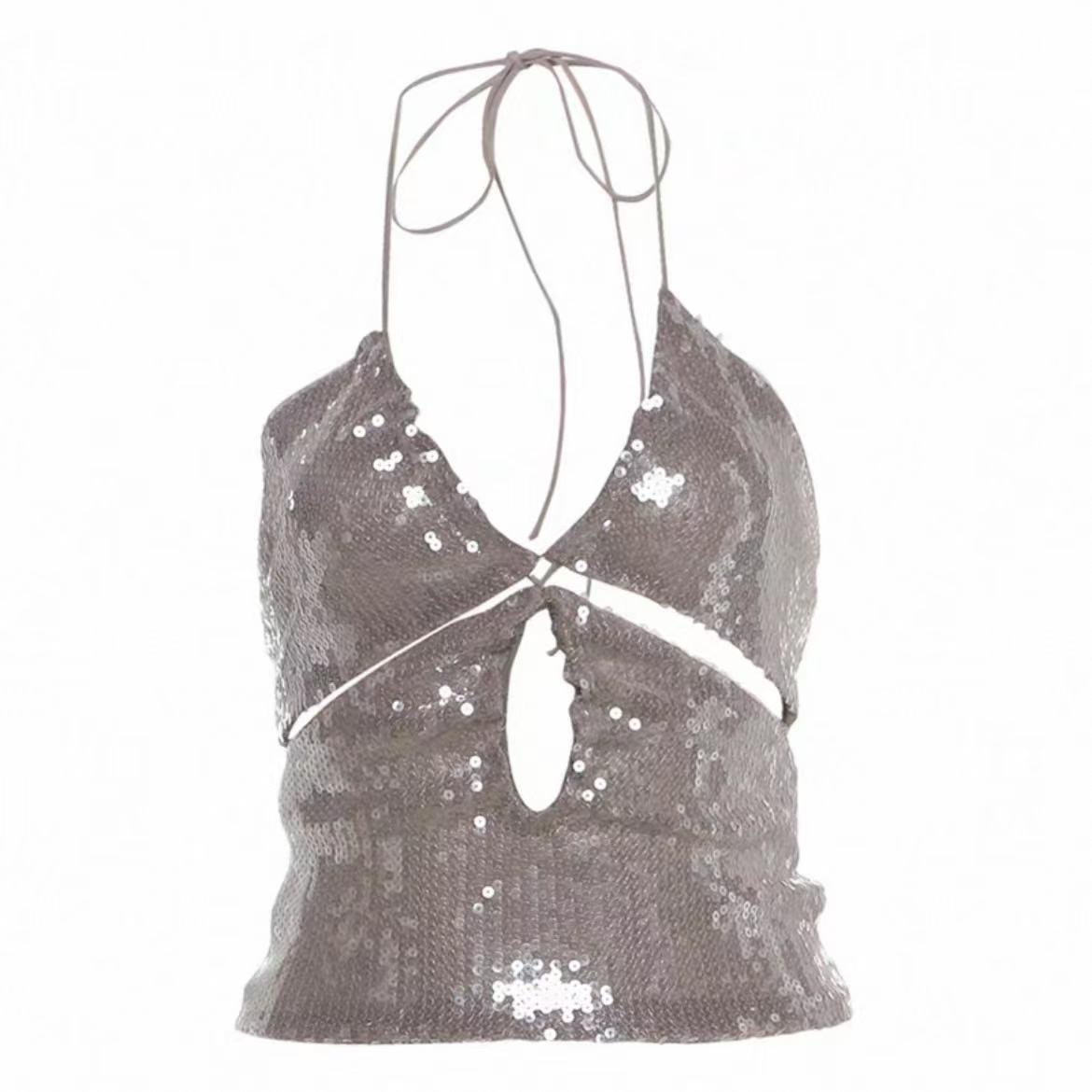 BLACKPINK Rose Inspired Sequin Halter Neck Open-Back Top