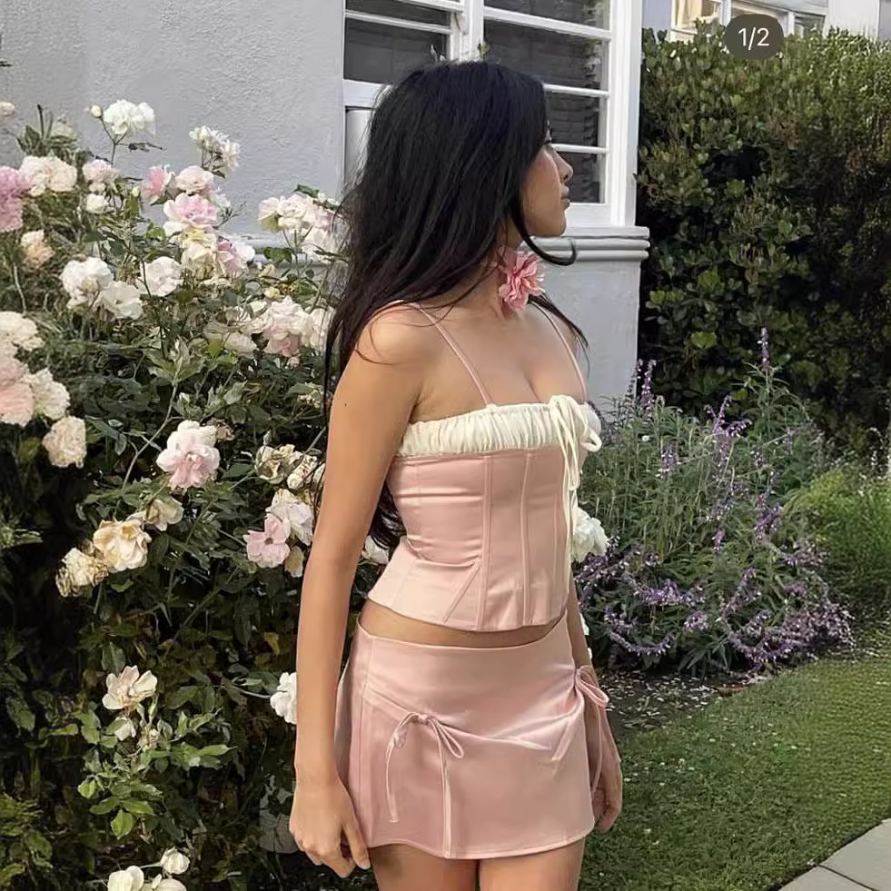 Ruched chest lace-up sheath camisole-Outfitidea For Blinks BLACKPINK-Inspired Fashion