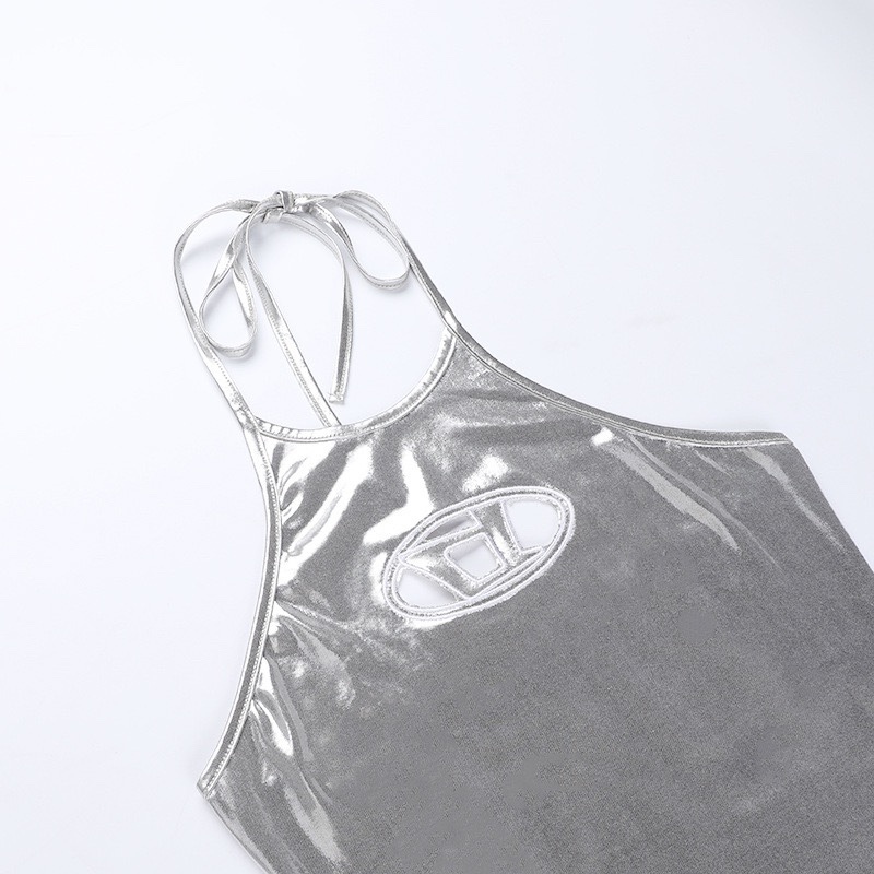 Blackpink Jisoo Inspired Metallic Halter Crop Top