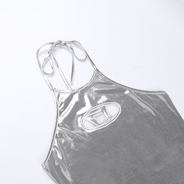 Blackpink Jisoo Inspired Metallic Halter Crop Top