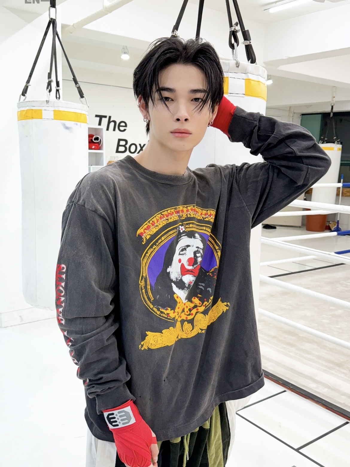 ENHYPEN Niki Inspired Clown Print Distressed Long Sleeve T-Shirt