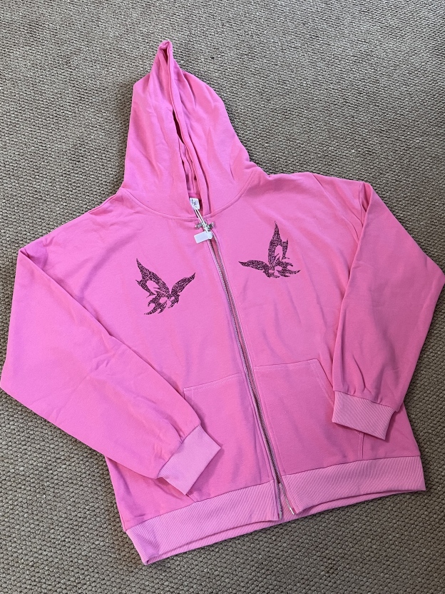 Aespa Pink hoodie Diamond Embellished inspired Oversized Sweatshirt-AESPA