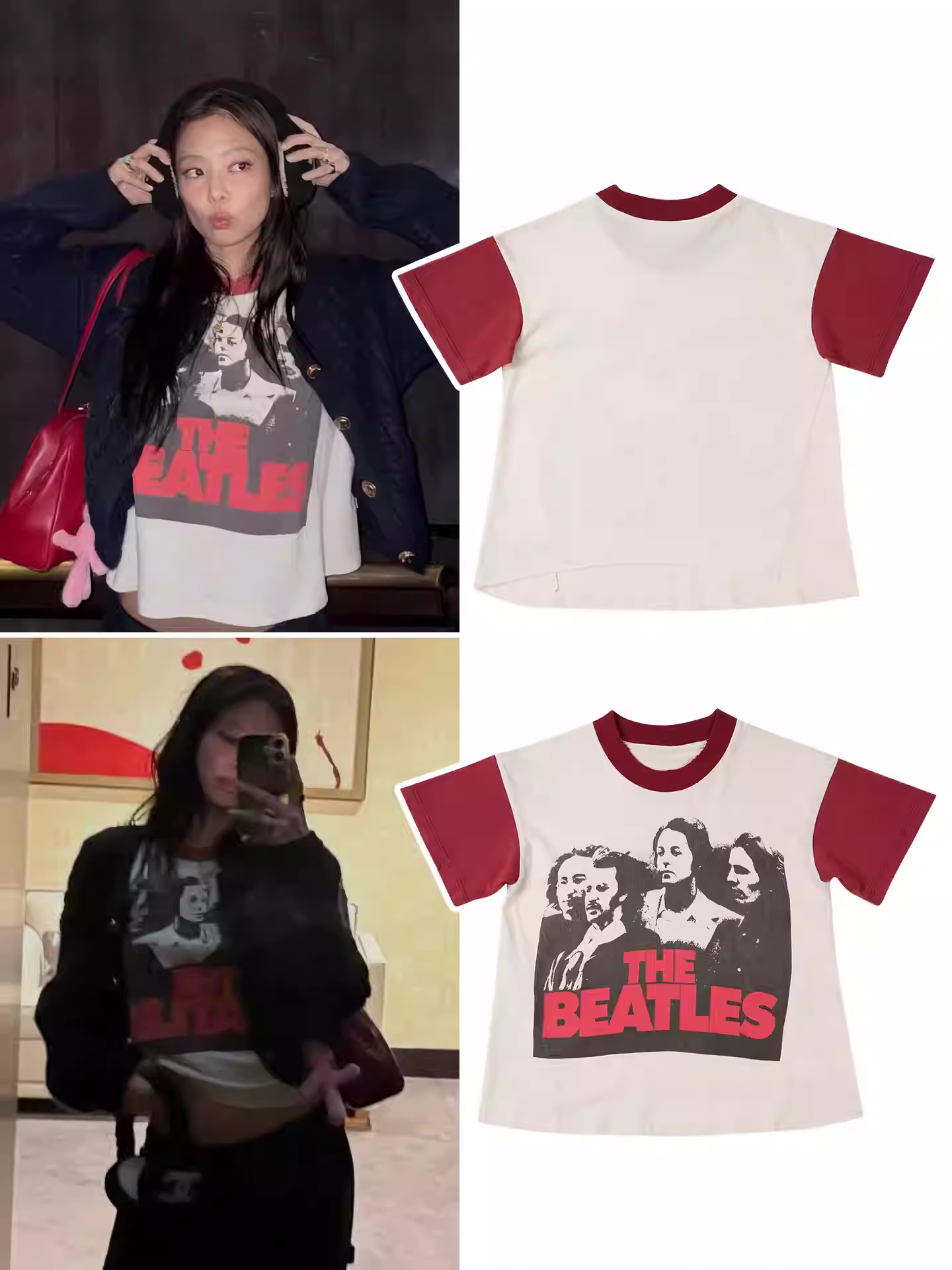 Blackpink Jennie Inspired The Beatles Vintage Raglan Crop Tee