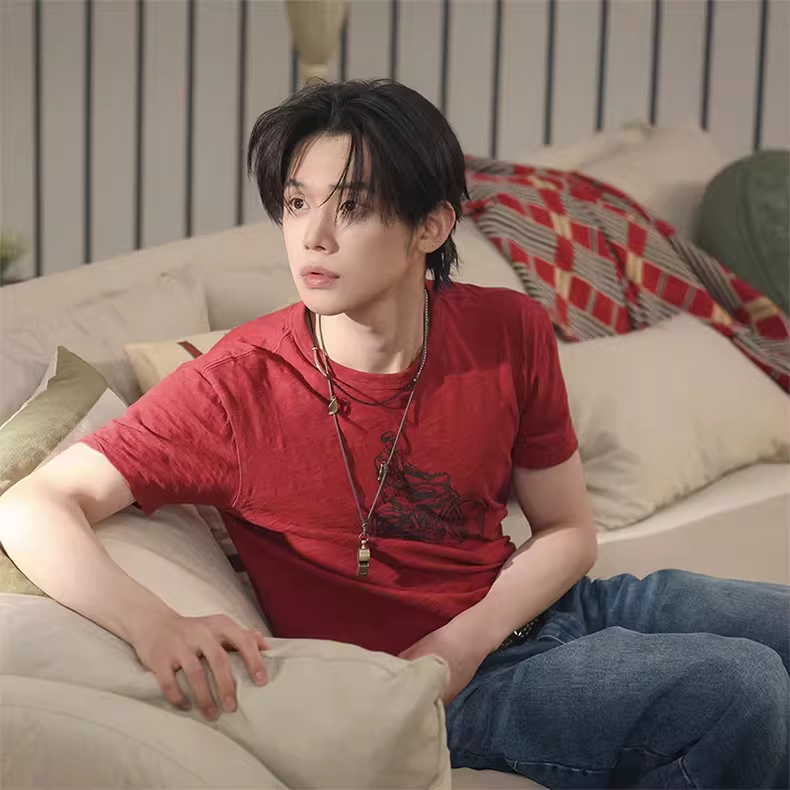 TXT Yeonjun Inspired Wine Red T-Shirt 