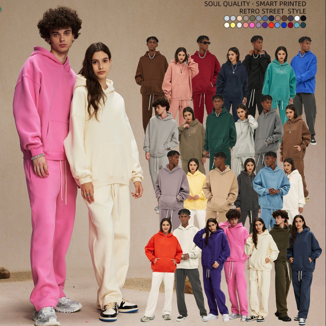 Cream&Pink-Oversized hoodie sets