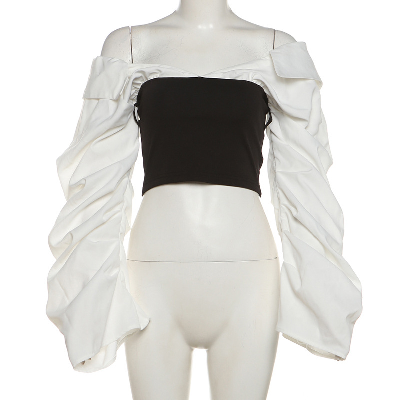 Black And White Off Shoulder Long Sleeve Top-Straykids concert outfitidea for STAY