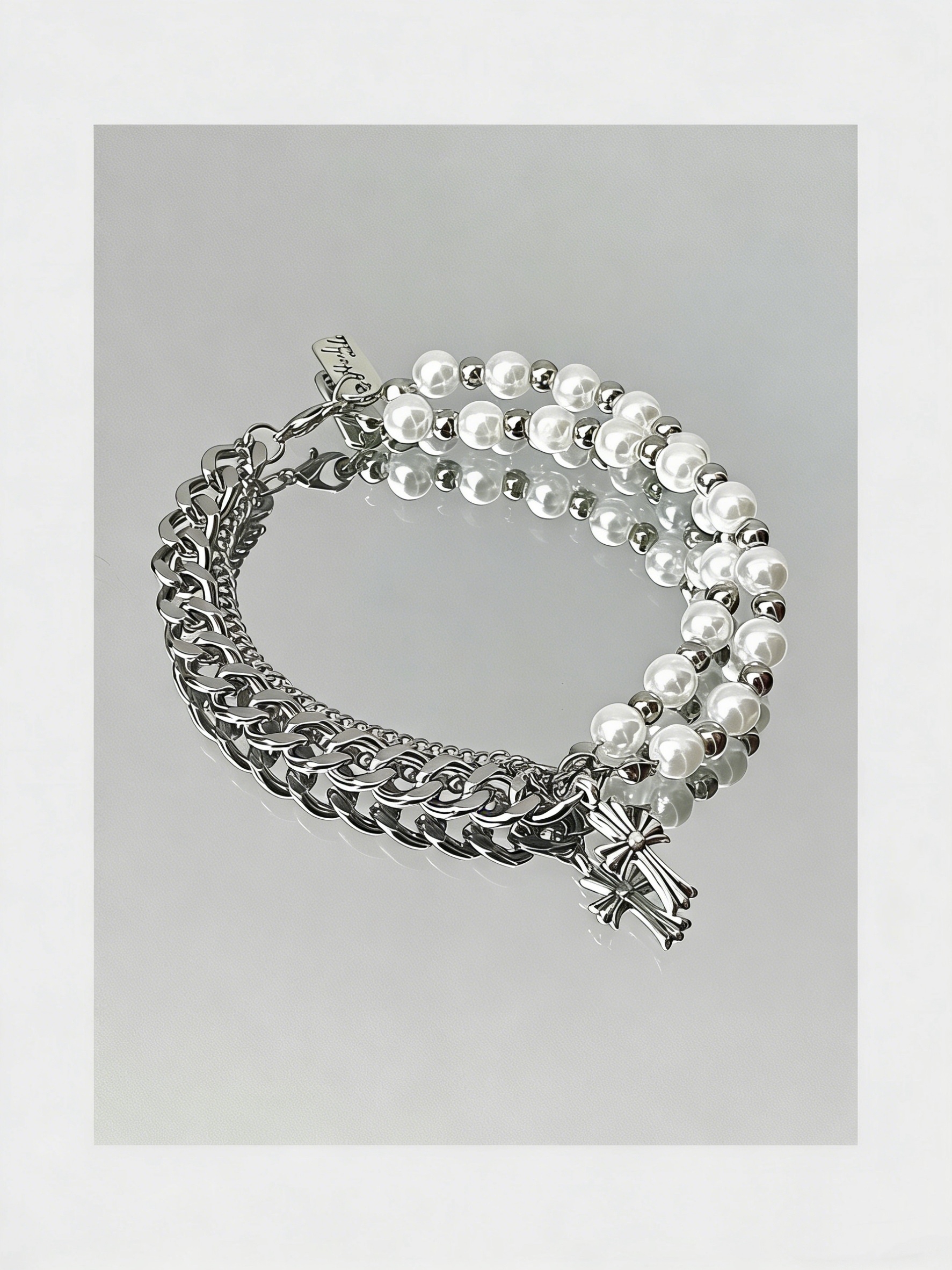 SEVENTEEN DK Inspired Custom Cross & Pearl Titanium Steel Bracelet