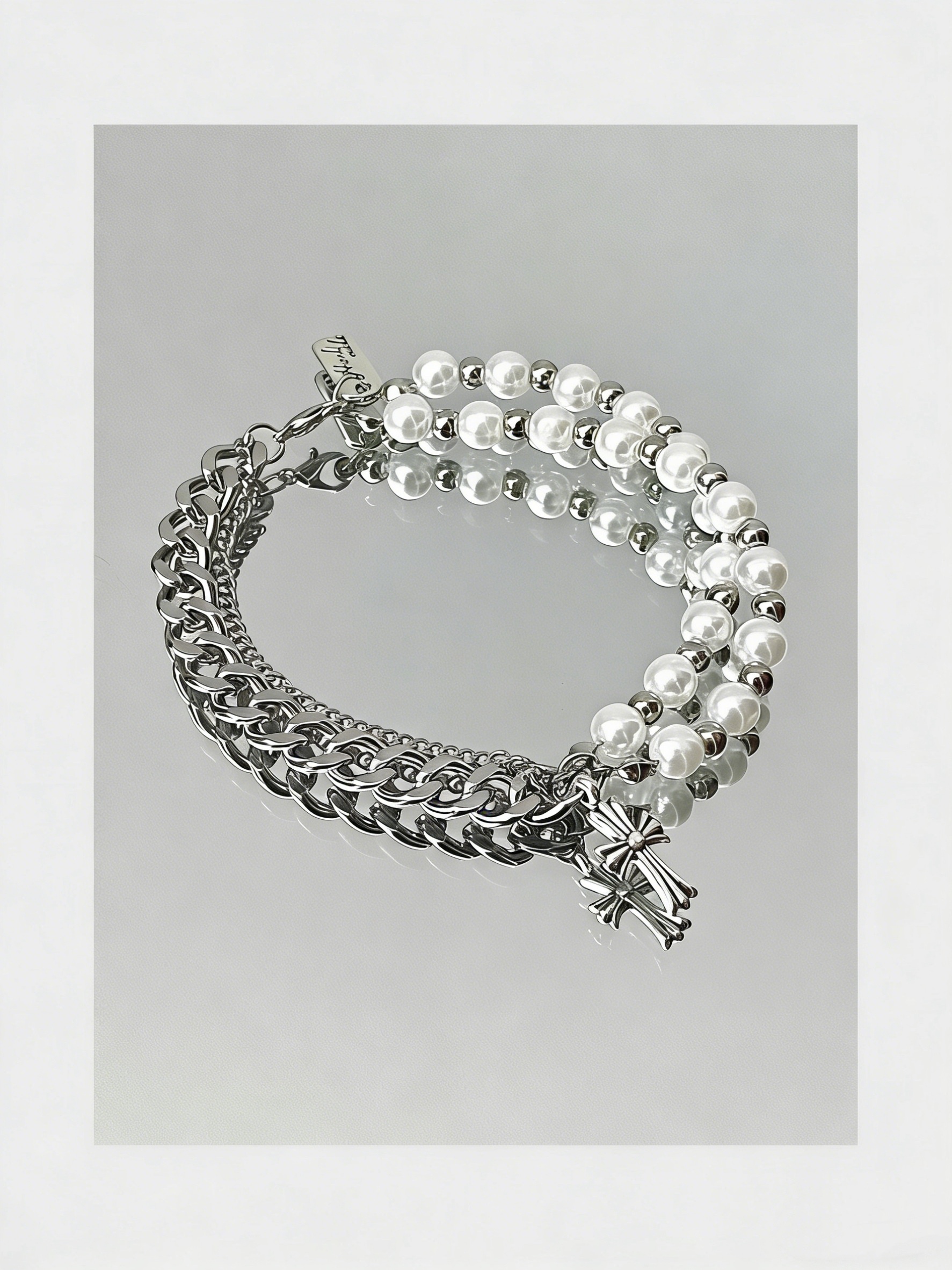 SEVENTEEN DK Inspired Custom Cross & Pearl Titanium Steel Bracelet