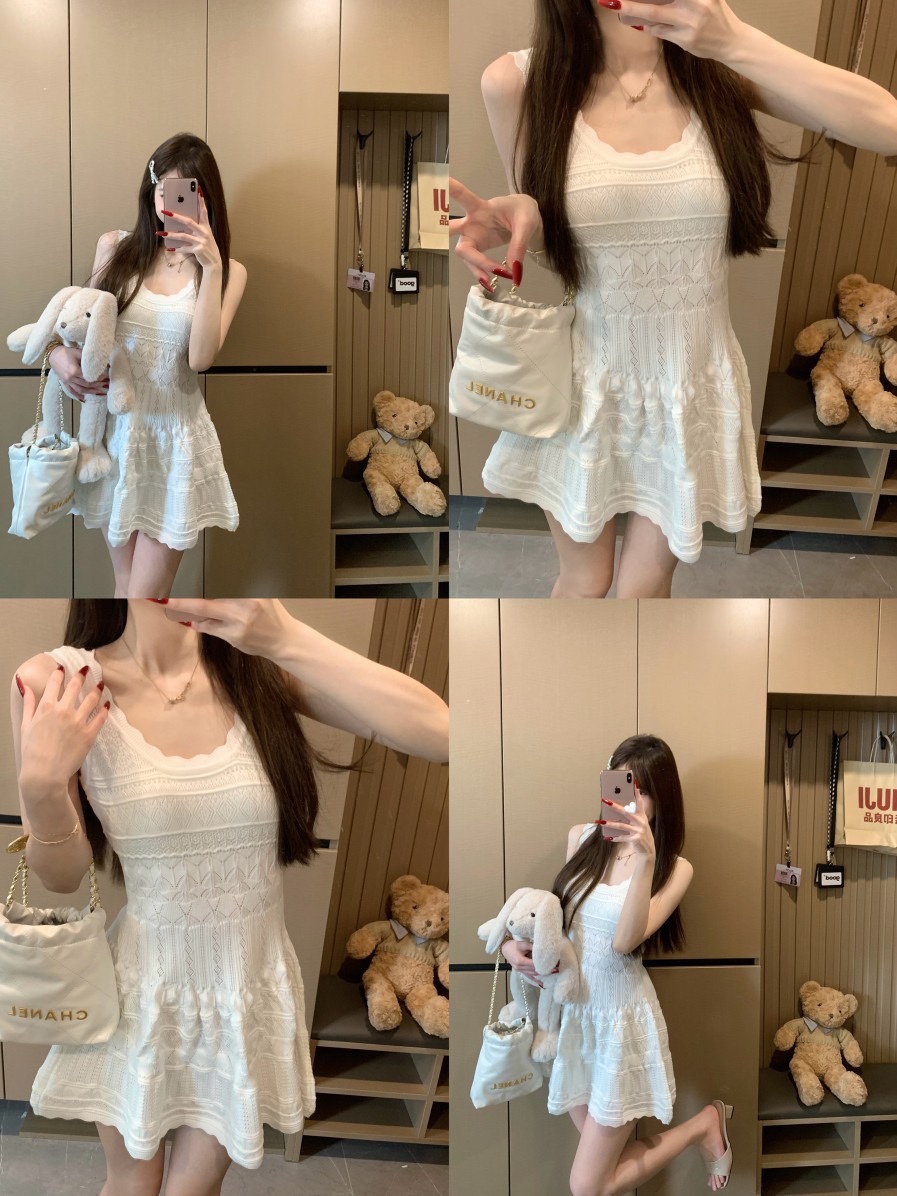 Babymonster Ahyeon inspired White Lace Knit Sleeveless Dress