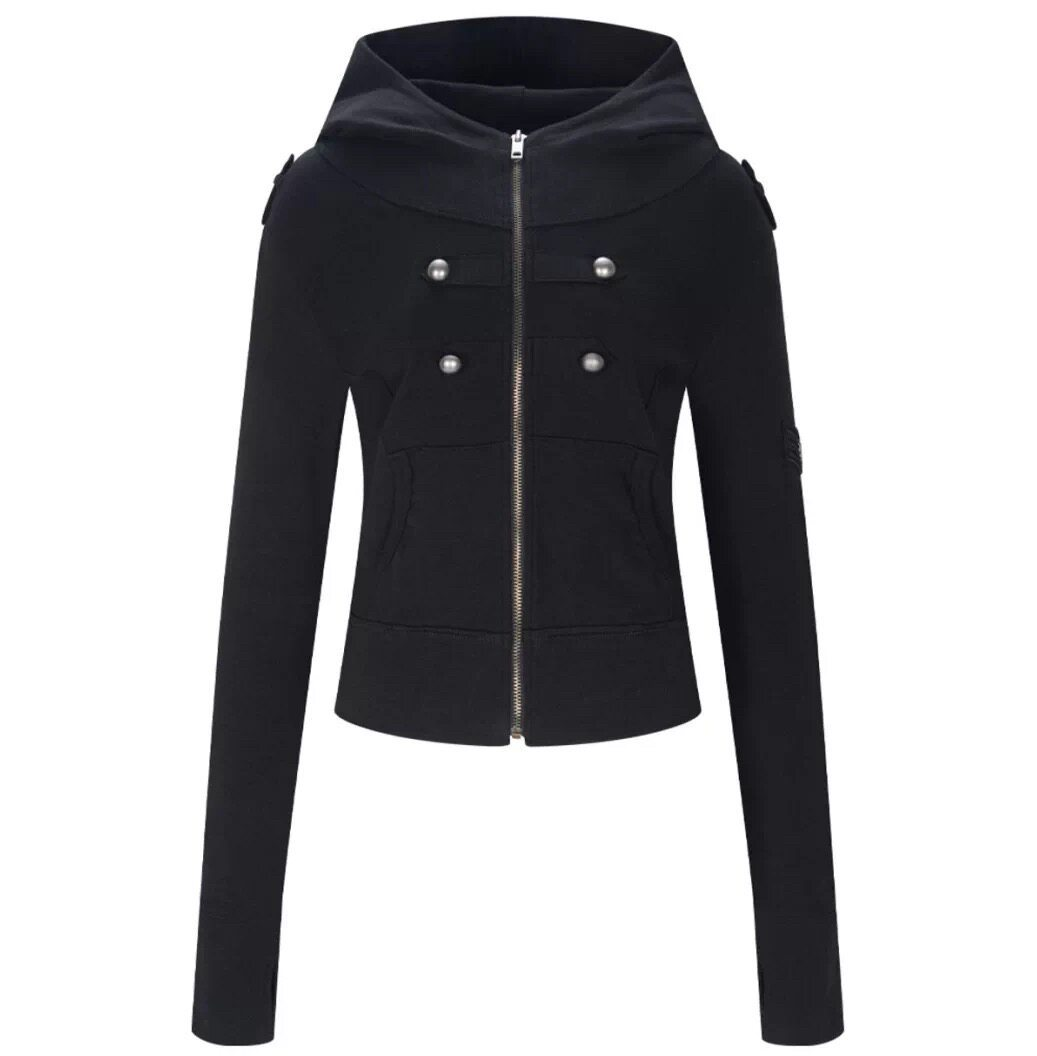 Aespa Ningning Inspired Napoleon Military Hooded Cropped Zip‑Up Jacket