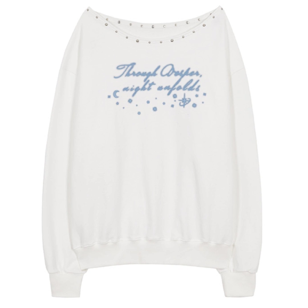 Gidle Shuhua Inspired Rivet Off-Shoulder Sweatshirt